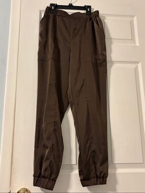 Forever 21 women’s Dark Brown Satin Jogger Pants